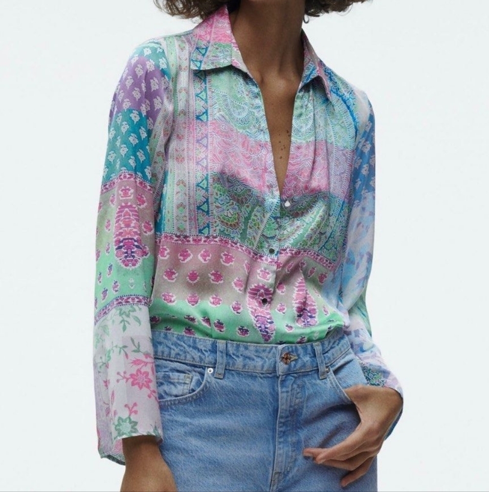 ZARA RETRO PAISLEY PRINT BUTTON DOWN SHIRT